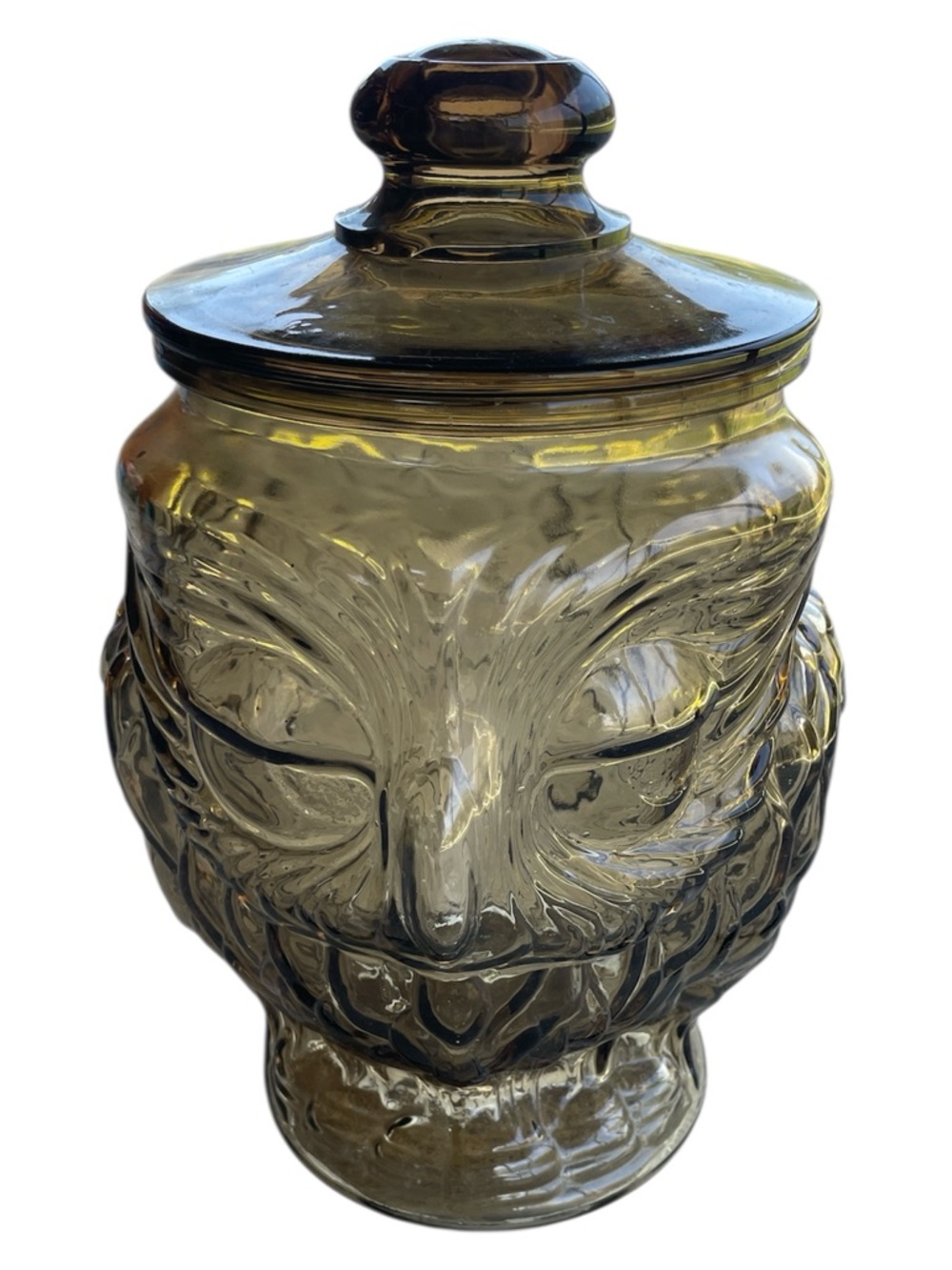 Vintage Libbey Owl Cookie Jar Smoky Glass with Lid